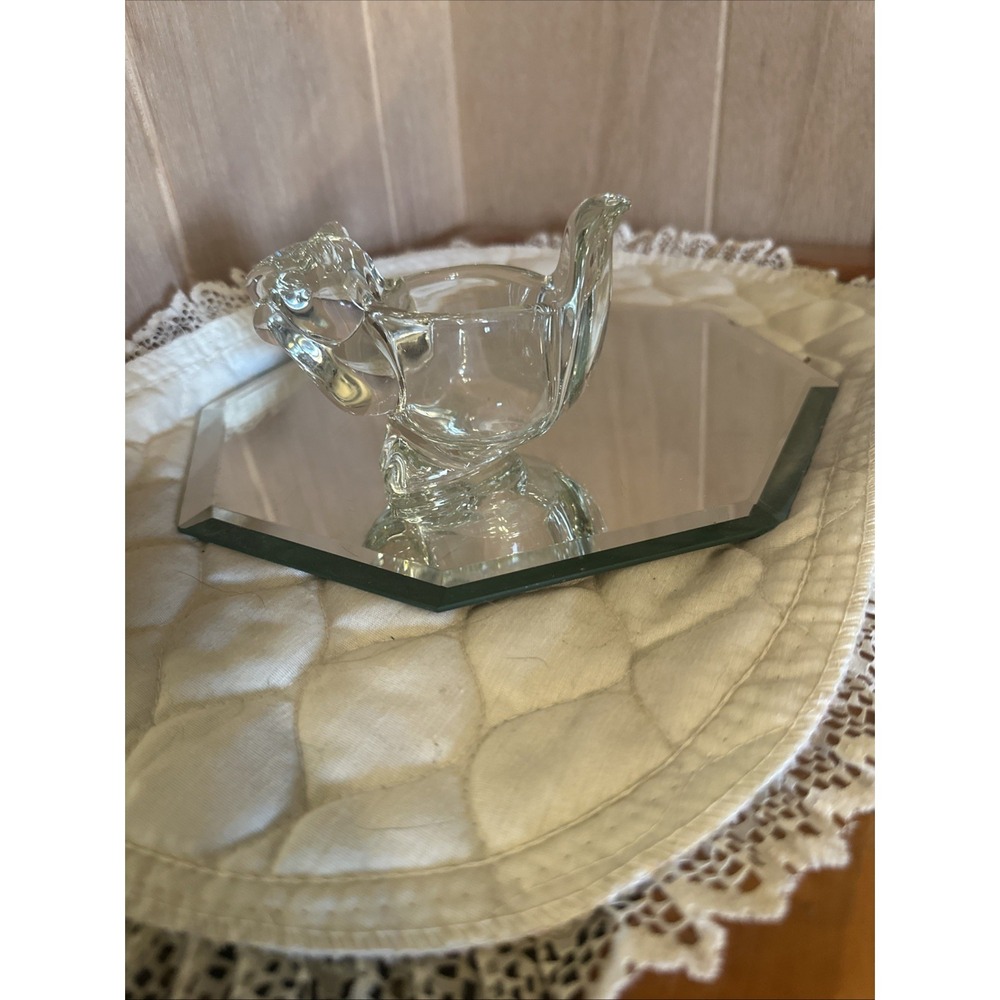 70s Avon Clear Glass Crystal Squirrel Tea Light Votive Candle Holder